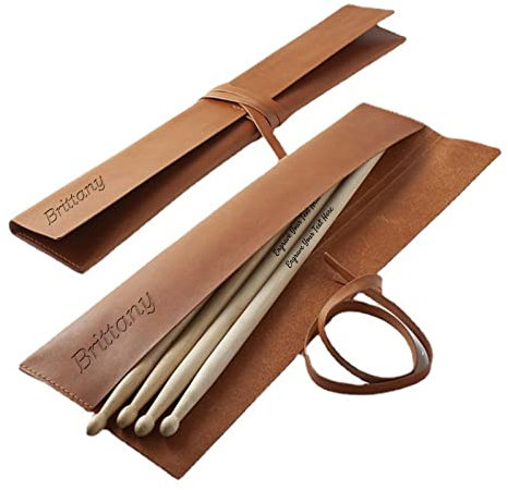 Personalisierte Drumsticks aus Holz mit Lederetui, individuelle Holzspitzen-Drumsticks, Lasergravur, Geschenk für Musiker und Schlagzeuger, Freund, Ehemann, ideal für Hochzeiten, Valentinstag,