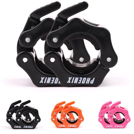 Phoenix Fitness Barbell Clamps - Pair of 1” or 2” Olympic Bar Collars for Weightlifting Bars - Set of 2 Heavy-Duty Barbell Clips - Quick Release Clamps for Home & Gym Training - Black, 1-inch