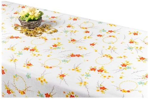 GOLDMAR Klassische Blumen-Tischdecke, Wasserabweisend, Fleckenresistente Schmutzabweisend Blumen - für Partys, Elegante Tisch Deko (140x220 cm, Gelb-Orange-Blumen-w002)