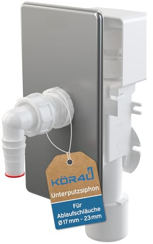 kör4u Unterputz Siphon für Waschgeräte mit Edelstahlblende und Belüftungsventil, Unterputz Siphon für Waschmaschine, Waschmaschinenanschluss