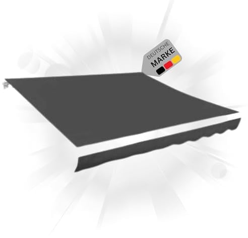 DELUKE® Markisenbespannung Markisenstoff Wasserabweisend Reißfest | Anthrazit, für 350x250cm Rahmen | Markise mit Volant Markisen Ersatzstoff Markisentuch Sonnenschutz Markisenzubehör