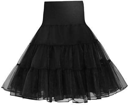 Wikoan Women's 50s Vintage Petticoat A-line Underskirt for Ladies Rockabilly Tutu Skirt Half Slip Black, XXL