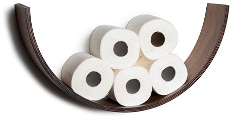 Walnut Wooden Toilet Paper Holder with Shelf, Floating Rolls Rack for Spare Toilet Roll, Unique Wall Mounted Storage for Bathroom