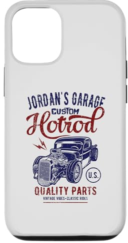 Hülle für iPhone 15 Jordan's Hotrod Garage Oldtimer im Jordan-Design
