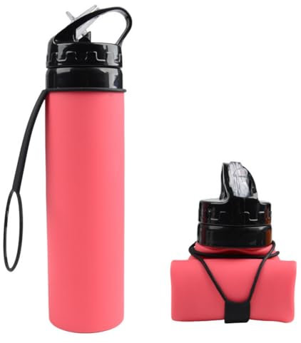 Kioball Pink Folding Silicone 600ml Water Bottle Cycling Water Cup Portable Shatterproof Silicone Water Bottle