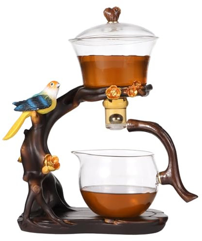 Juego de tetera de vidrio semiautomática con infusor, juego de té Kung Fu, juego de tetera mágica con estructura artística única para preparar té