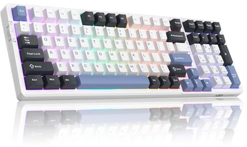Gasket Structure Light100 Wireless Mechanical Keyboard,2.4G/USB-C/BT5.0 Hot Swappable Custom Keyboard, RGB Backlit Gaming Keyboard for PC/Win/Mac, Linear Ivory White Switch, PBT Keycaps - Blue