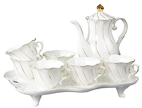 BOGAZY Teekanne Teekanne Set 8-teiliges Teeservice, Goldrand, Glasiertes Porzellan, Kaffee- Und Teeservice Mit 6 Tassen Und Teekannentablett, Nachmittagstee Teeservice Japanische