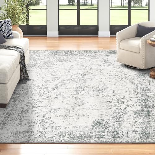 WONGS BEDDING Grau Teppich Wohnzimmer 140x200cm, Vintage Kurzflor Teppich Schlafzimmer, Flauschig Teppiche rutschfest Carpet Waschbar für Büro Zimmer Dekor