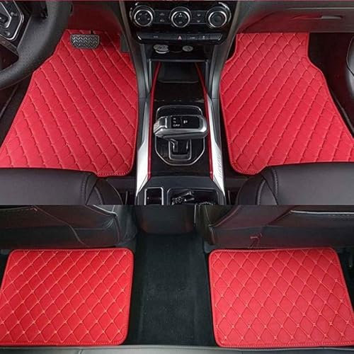 FNUQKREF 4 Stück Leder Auto Fussmatten Für Hyundai Tucson Hybrid 2021-2024, Nach Maß Allwetter Vorne Und Hinten Matte Teppich Set rutschfeste Schutz Autoteppich Innenzubehör,F/Red