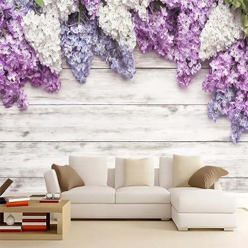 Photo Wallpaper Elegant Wood Lilac Borders Decor Wall Mural, for Living Room Children's Bedroom 350 x 256 cm Non-Woven Premium Photo Wallpapers Purple Indoor Home Background