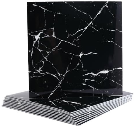 CREATCABIN 10 pz. Piastrelle Adesive In Marmo Nero Staccare e Attaccare Pannelli Murali Autoadesivi In PVC Impermeabile Quadrati 11.8X11.8 piastrelle Doccia Cucina Bagno Lavanderia TV Sfondi 30x30cm