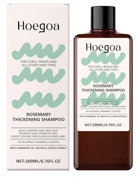 Rosemary Thickening Shampoo, Veganes Volumen Shampoo für feines & dünnes Haar, Biotin & Koffein, Stärkend mit Rosmarinöl, Curly konform, 200ml (200ml)