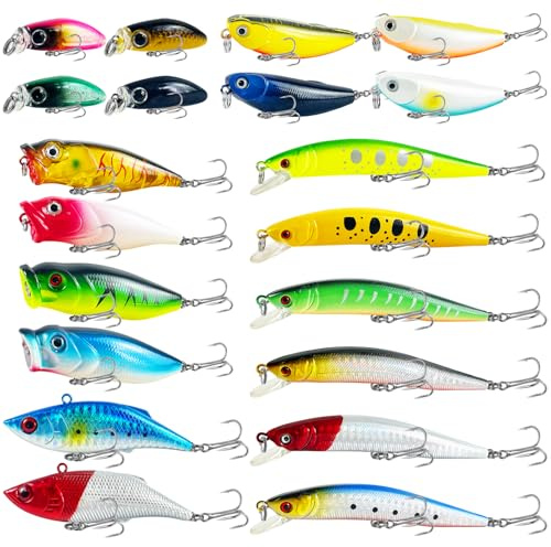 L PATTERN Wobbler Angeln Köder Barsch Angelköder Set - 20PCS Crankbait Minnow Forellen Köder Kunstköder für Salzwasser Süßwasser Forelle Barsch Lachs Angeln