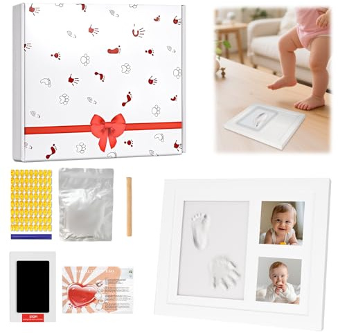 Kit de Marco Para Manos y Huellas de Bebé para Niño y Niña, Cuadro Huella Bebe Pie y Manos como Regalos para Bebes Recien Nacidos, Kit de Arcilla Segura y Antigrietas, Recuerdo Original, Decoración