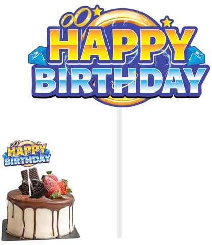 Blau & Gold Tortenaufsteller, Cartoon Thema Happy Birthday Torten Deko mit Goldring Design Geburtstagsfeier Deko für Jungen Kinder