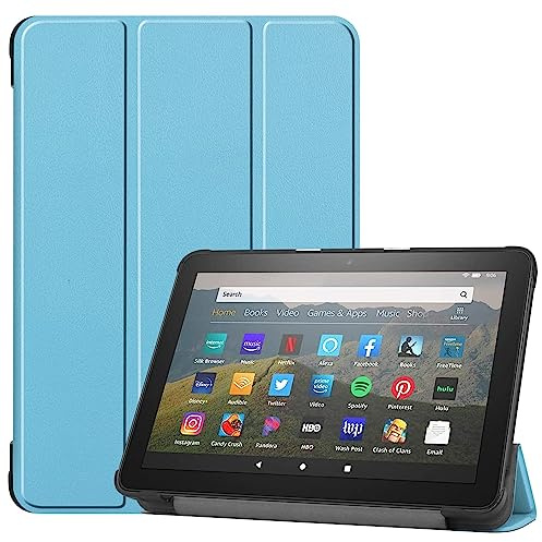 Tri-Fold Case for H 8 Tablet (10/12/14th Generation, 2020/2022/2024 Release) - 8 Inch PC Hard Back Shell with Auto Wake/Sleep Multiple Viewing & Typing Angles Lightweight Protection(Sky Blue)