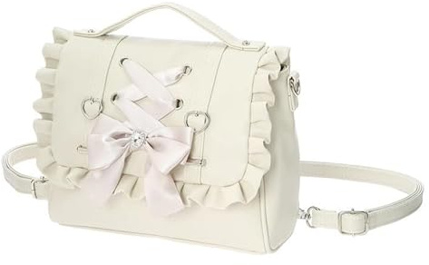 YongXinMY Jirai Kei Lolita Mini-Rucksack mit niedlicher Schleife für Damen, ästhetische Rüschen-Umhängetasche, kleine PU-Leder-Geldbörse, vielseitige Tragetasche für den täglichen Gebrauch, Freizeit