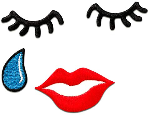 Catch the Patch Set Gesicht mit Träne - (Größe: verschiedene Größen) Aufnäher, Bügelbilder, Aufbügler, Applikationen, Patches, Sticker zum Aufbügeln oder Aufnähen – für Kleidung, Taschen, Jacken