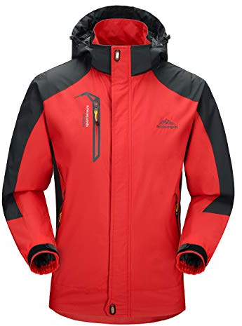 donhobo wasserdichte Regenjacke Herren Softshell Sport Outdoorjacke Funktionsjacken Atmungsaktive Hooded Camping Hiking Jacke (Rot, L)