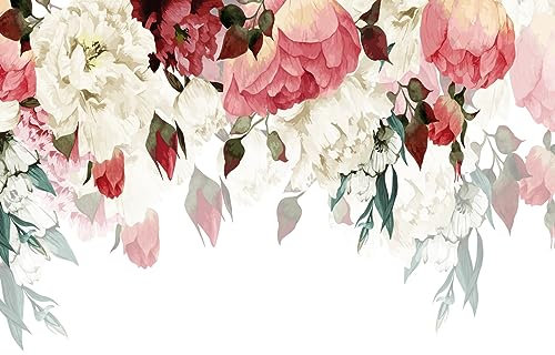 STROXTH WALLPAPER Papier Peint Panoramique Sur Mesure Soie Tropical Fleur Coloré Effet 3d Salon Chambre Moderne HD Rose Et Blanc Rosier Pivoine Floral Adulte Enfant Poster Geant Mural