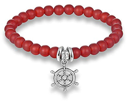 Generic Stein Armband,7 Chakra Vintage 6Mm Natürliche Rote Perlen Ruder Achat Anhänger Energiebilanz Armreif Charm Schmuck Männer Frauen Freund