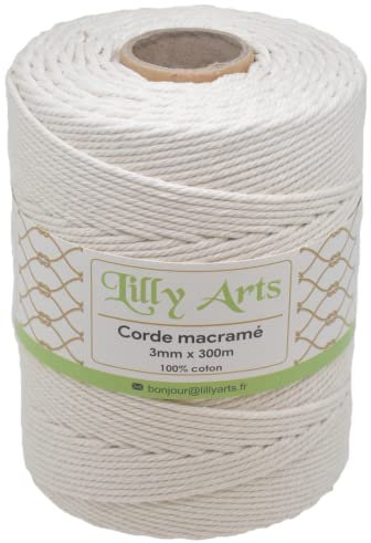 Lilly Arts - Corda Macramè 3 mm x 300 m - Filo Cotone, Spago Naturale (3mmx300m)