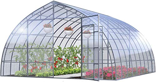 Gewächshaus Groß Farmer Drop 5x10m StahlRahmen Garten Treibhaus Pflanzenhaus 50M² mit 4mm Polycarbonat - Modelle und Größen Verschiedene