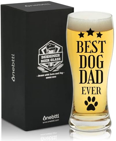 Onebttl Dog Dad Gifts for Men, Best Dog Dad Ever, 15oz Beer Glass for Dog Father, Dog Lover, Owner, Dog Person on Birthday, Christmas