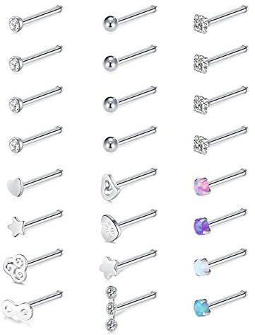 AceFun Nasenpiercing stecker 20G Set Chirurgischer Stahl 7mm Nasenpiercing Zirkonia Opal Kugel Nasenschmuck 24stk Piercing Schmuck für Frauen Männer