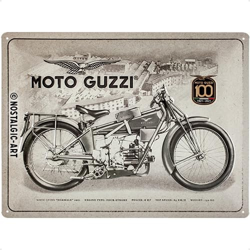 Nostalgic-Art Retro Blechschild, Moto Guzzi – 100 Years Anniversary – Geschenk-Idee für Motorrad-Fans, aus Metall, Vintage-Design zur Deko, 30 x 40 cm