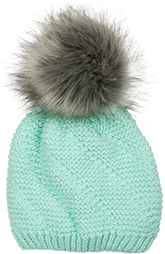 styleBREAKER Unisex Einfarbige Strick Bommelmütze fein gestrickt mit Fleece Futter, Winter Fellbommel Mütze 04024175, Farbe:Türkis