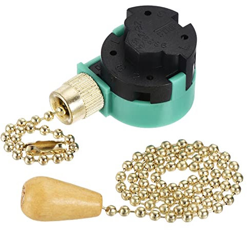 sourcing map Tracción Cadena Interruptor 3 Velocidades 4 Cables Reemplazo ZE-268S6 con Extensión Cadena para Techo Ventilador Lámpara Luz Dorado