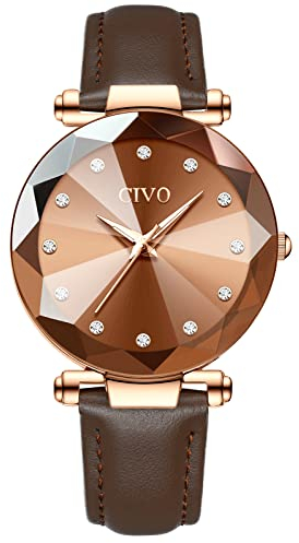 CIVO Damen Uhren Wasserdicht Leder Armband Mode Kleid Elegant Beiläufig Quarzuhr für Damen Braun