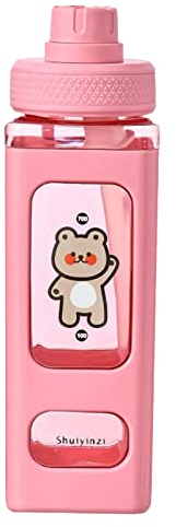 Asslye Bouteille d'eau carrée en forme d'ours Kawaii de 700 ml avec paille, grande bouteille d'eau Kawaii pour fille, mignonne, jus de fruits, thé et eau