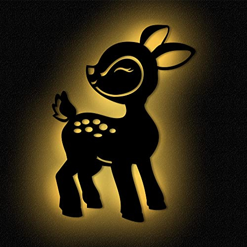 Nachtlicht Rehkitz aus HDF Holz | Geschenk-Idee zur Geburt, Taufe oder Geburtstag | Schlummerlicht für Babies und Kinder | Türschild