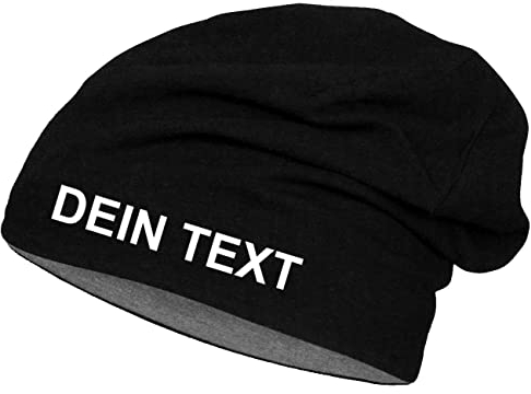 Roughtex Jersey Beanie personalisierbar Mütze Baumwolle Bedrucken Lassen eigener Text frei positionierbar Schwarz/Grau XS/S