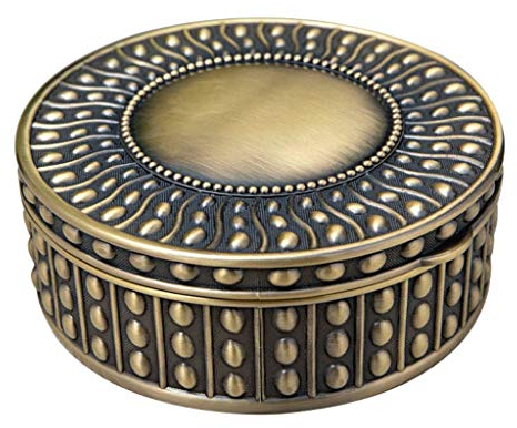 BOLOKA Schmuckkästen Goldene Schmuckschatulle Runder Metall Schmuck Aufbewahrungsbox Handgemachte Perle Point Schmuck Fall Für Valentinstag Muttertag Schmuckdose