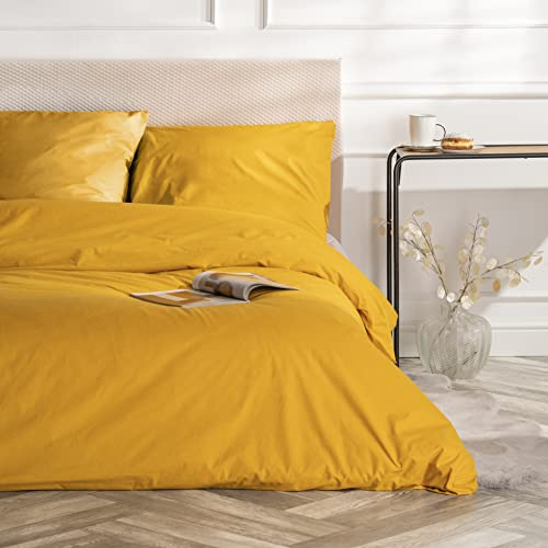 VelvetHome Deluxe Bettwäsche 135x200 Baumwolle Bettbezug 135x200 cm mit Kissenbezug 80x80 cm Hohe Qualität Bettwäsche-Set mit Reißverschluss 100% Baumwolle Made in EU Senf Farbe 135 x 200