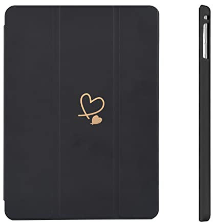 Fycyko Coque Compatible avec iPad 9,7 Pouces (Modèle 2018/2017, 6ème et 5ème Génération), Housse Étui avec Veille/Réveil Automatique, Femmes Filles Motif Coeur Étui pour iPad 9,7 Case - Noir