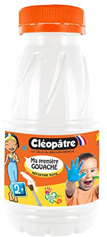 CLEOPATRE Blanc 250ml première Gouache BABY 2-en-1-Peinture au doigt lavable pour enfant dès 2 ans Flacon