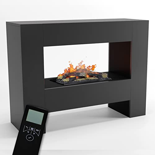 GLOW FIRE Wasserdampf Kamin FALLADA (Standkamin) - Elektrokamin mit realistischen LED 3D-Flammen, Knistereffekt & Fernbedienung, 120x90x40 cm - Opti-Myst 600 Elektro Kamin mit Holz-Deko, Grau