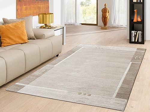 Rug Studios Teppich KHANGRI | handgeknüpft | Farbe: Beige; Größe: 250 x 350 cm | strapazierfähig und leicht zu reinigen | Wohnzimmer | Schlafzimmer