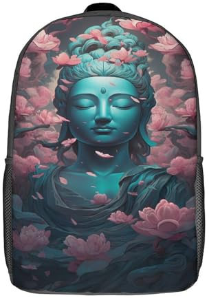 BIJOOT 3D-gedruckter Schulrucksack mit Blumen-Buddha-Statue, Kinderrucksäcke, 3D-gedruckter cooler Rucksack für Jungen im Grund- und Mittelbereich
