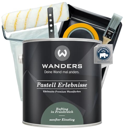 Wanders Pastell Erlebnisse Wandfarbe 2,5L (sanfter Einstieg, Dunkelgrün) inkl. Streichset Basic – Premium Kreidefarbe, Leichte Anwendung, Hochdeckend, Ultramatt, Perfekt für Heim-DIY
