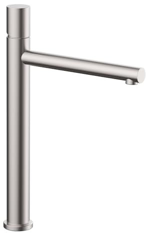 Rubinetto lavabo alto satinato senza leva in acciaio inox, manopola rotante e indicatori per l’acqua, GEMINI