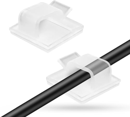 AUMAYCO 100 Stück Kabelhalter Selbstklebend, Mit zur Organizer Kabelclips Selbstklebend Kabelmanagement Kabelklemmen Selbstklebend für Befestigung Netzkabel Lichterkette und Dekoartikel (Transparent)
