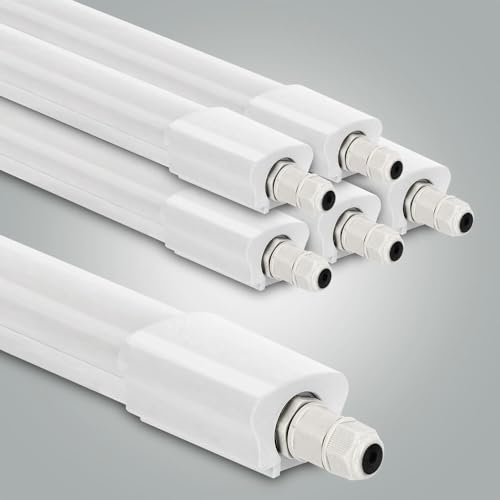 LED Universum 6er-Set Feuchtraumleuchte 150cm IP65 45W 5400 Lumen - 6500K tageslichtweiß - verknüpfbar - Kellerleuchte Nassraumleuchte Feuchtraum-Wannenleuchte mit Steck-Klemmen L1570xB46xH34mm