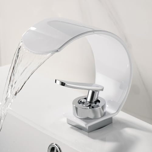 XJTNLB Bad Armaturen Waschbecken Wasserfall Einhebelmischer Waschbecken Heißes und Kaltes Wasser Waschtischarmatur Wasserfall Wasserhahn Bad Messing,Weiß