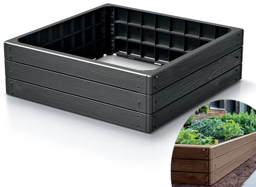 Tymar Hochbeet, Gemüsebeet, Palettenrahmen Kunststoff, Pflanzkasten 75x75x25 cm ideal für Pflanzen, Blumen, Obst, Gemüse & Kräuter (Quadrat, Anthrazit)